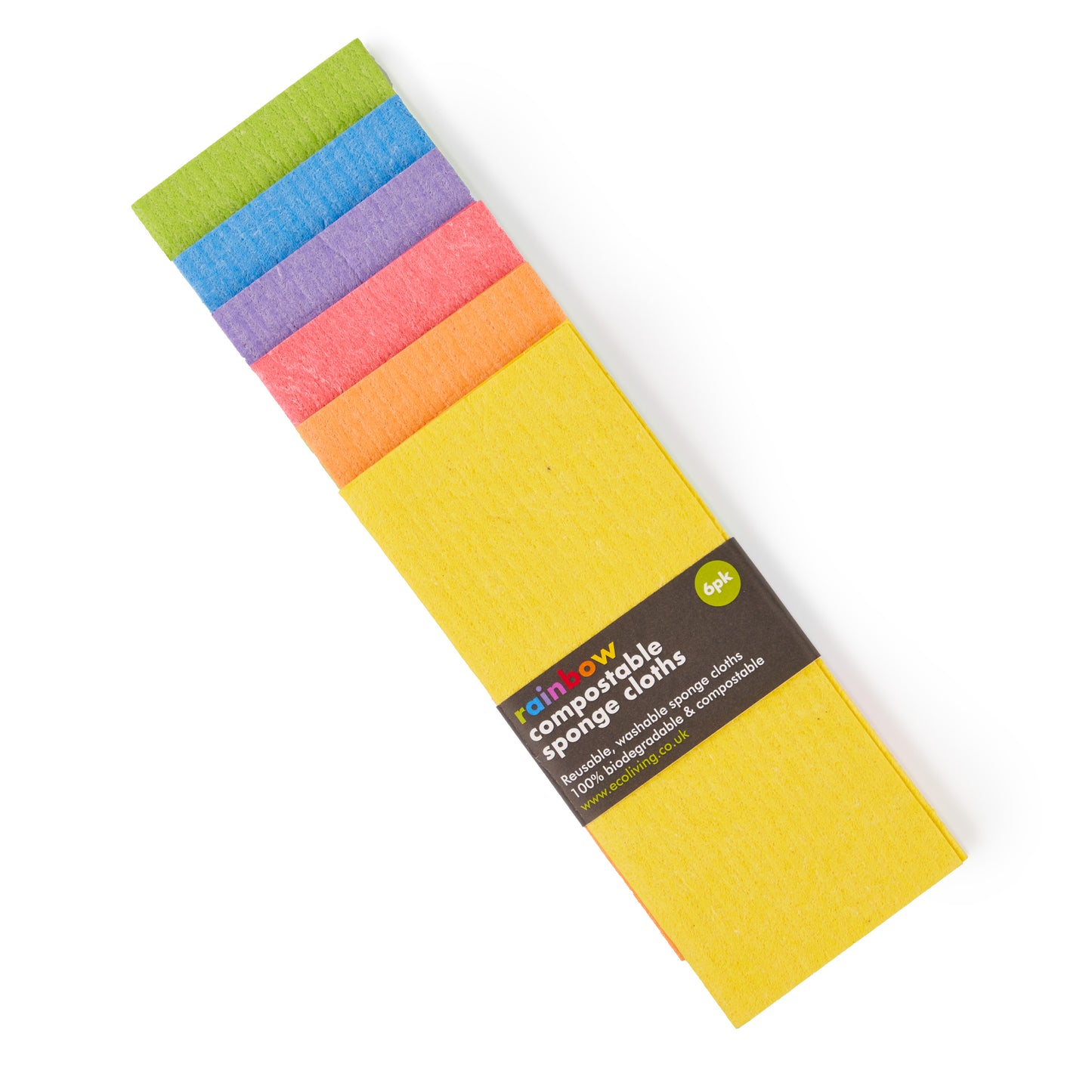 Rainbow Compostable Sponge Cleaning Cloths (6pk) green, blue, purple, red, orange, yellow