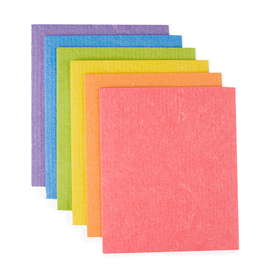 6 pack of Rainbow Compostable Sponge Cleaning Cloths purple, blue, green, yellow, orange, red