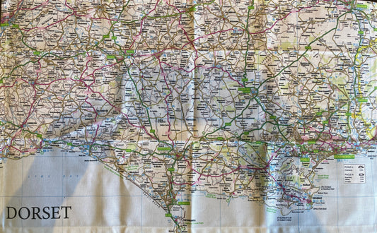 Dorset Cotton Tea Towel with full ordnance survey map of Dorset
