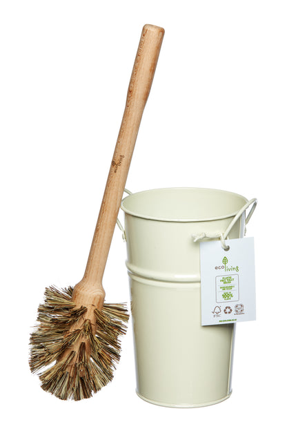 Plastic free toilet brush and holder eco-friendly natural bristles sustainable bathroom Cream with large brush