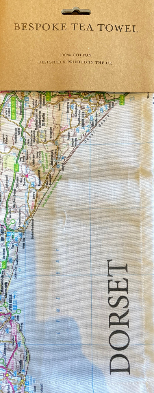 Dorset Cotton Tea Towel with cardboard header front view.