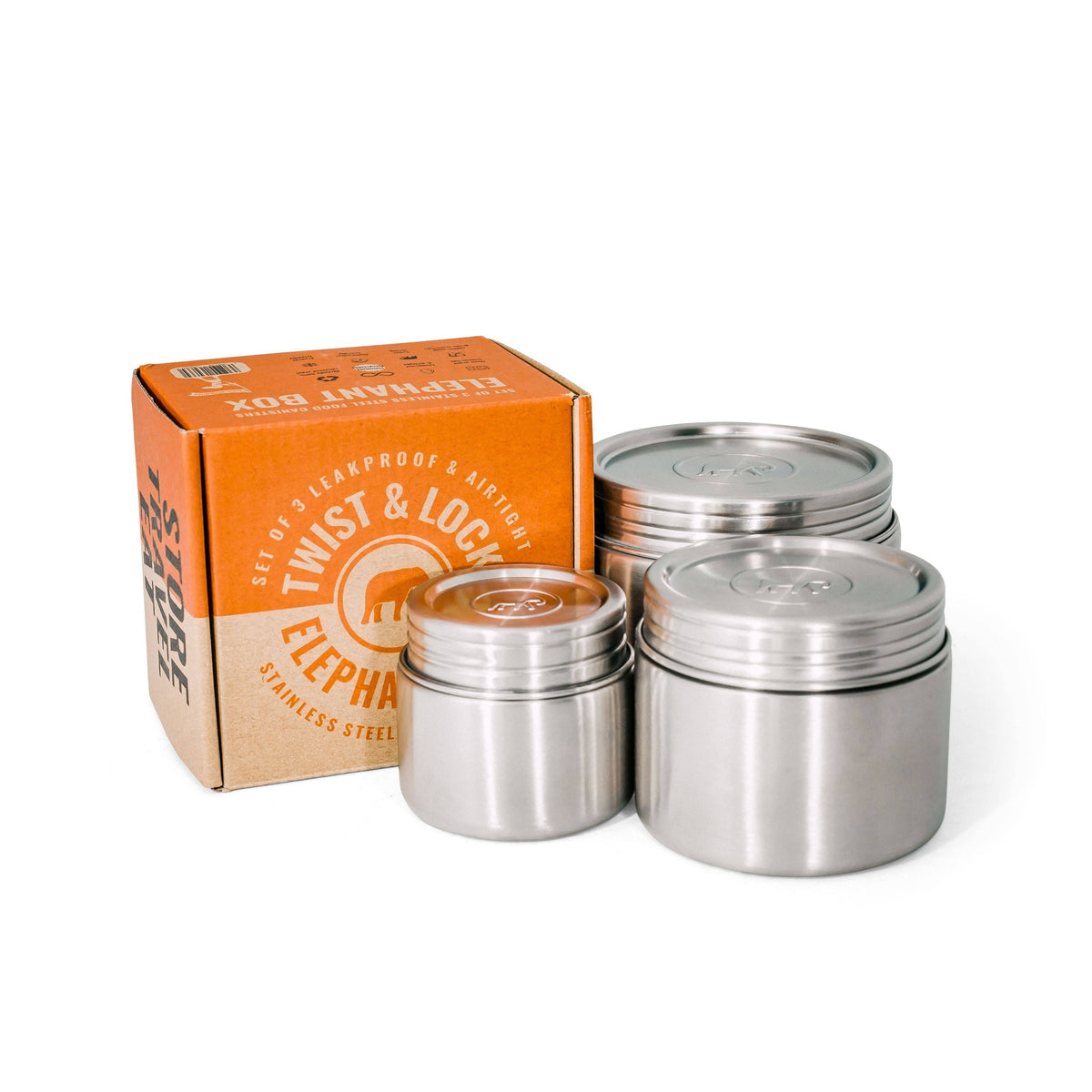 Twist & Lock Leakproof Stainless Steel Food Canister Trio