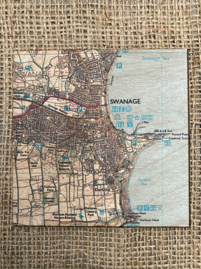 Wooden Coaster of Swanage town ordnance survey image