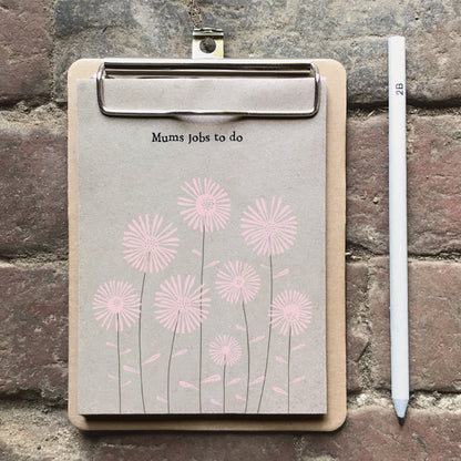 Mums jobs to do - Clip book with recycled notebook shown with a pencil to show size