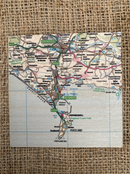 Wooden Coaster of Weymouth & Portland ordnance survey map