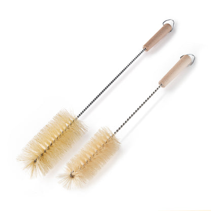 two bottle brushes 1 litre and 1/2 litre with twisted metal inner and wooden handle